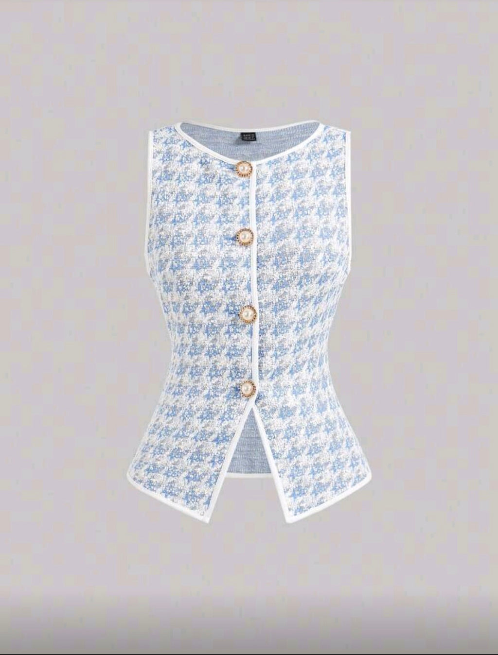 Top sans manches bleu ciel en tweed – féminin et élégant