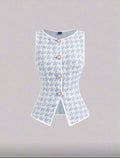 Top sans manches bleu ciel en tweed – féminin et élégant