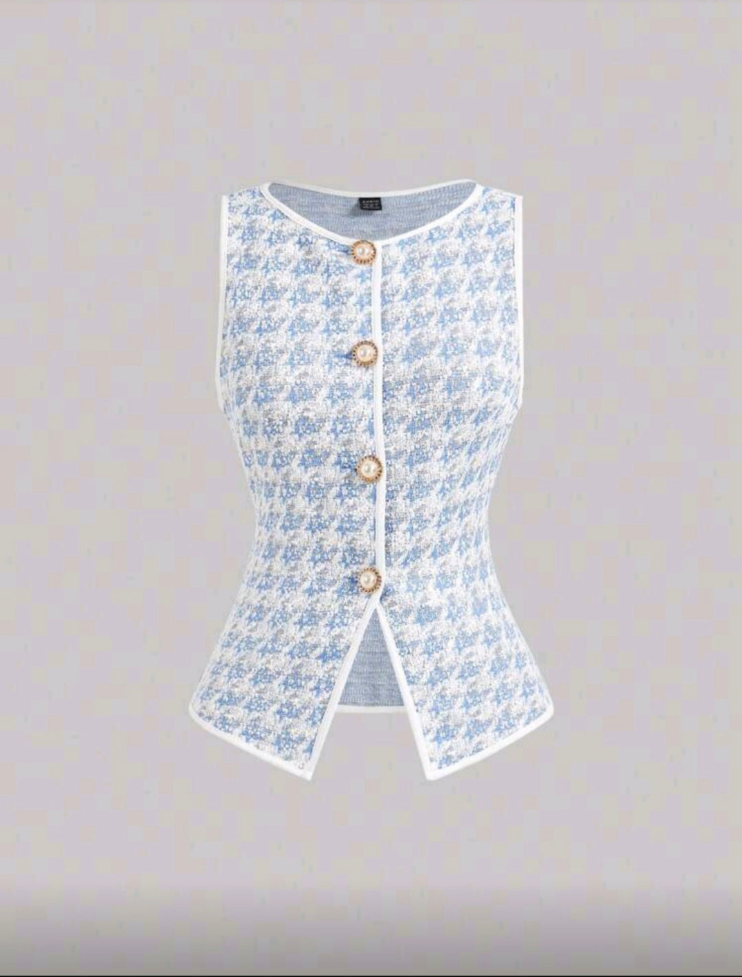 Top sans manches bleu ciel en tweed – féminin et élégant