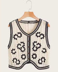 Gilet court en maille fleurie