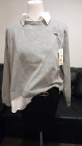 pull chemise 2 en 1 - coton - pull gris clair manches longues chemises blanche