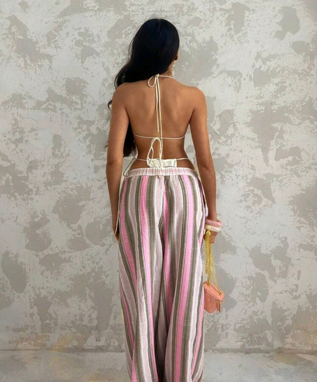 Pantalon wide-leg rayé effet sunset en réassort