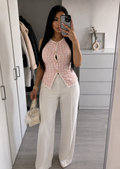 Top sans manches rose bonbon en tweed – féminin et élégant