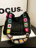 Sac bandoulière style bohème coloré avec motif crocheté à carreaux